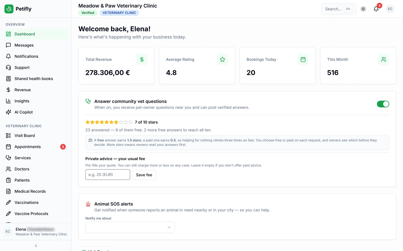 The whole day at a glance. Who is in, who is next, and what needs you: new bookings, approved estimates and fresh reviews as they arrive.
